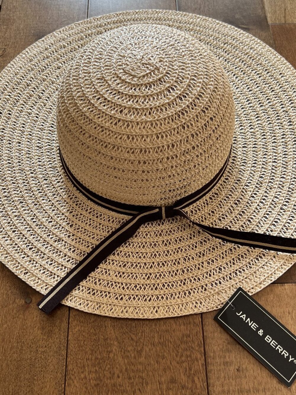 Jane & Berry Women's Beige/Brown/Tan Sun Hat with Black Band, One Size - NWT